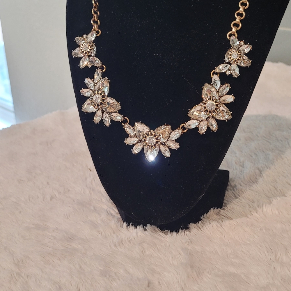 Gold Floral Crystal Statement Necklace